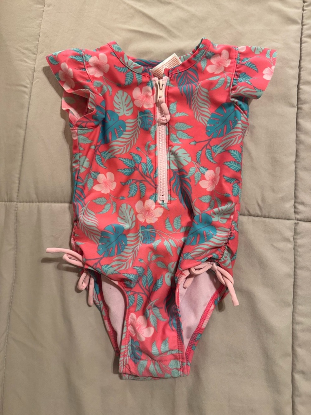 Girls Tropical Pink Floral One-Piece Swimsuit
